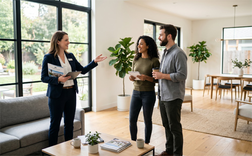 Real estate agent with clients